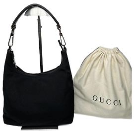 Bolsa vintage de lona e couro Gucci preta Preto
