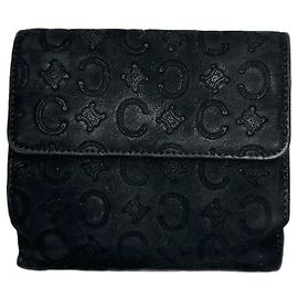 Céline Vintage Celine Macadam Monogram Velour Leather Wallet black Black
