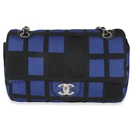 Chanel-Chanel Blue Black Colorblock Jersey Medium Flap Bag-Black,Blue