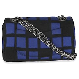 Chanel-Chanel Blue Black Colorblock Jersey Medium Flap Bag-Black,Blue