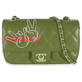 Chanel-Chanel Red Quilted Lambskin V For Victory Mini Flap Bag-Red