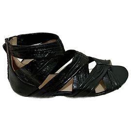 Prada Black pleated flat leather sandals Black