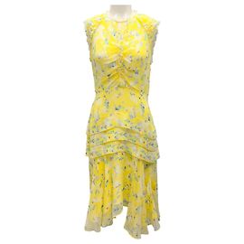Vestido de chiffon sin mangas en capas de estampado multicolor amarillo de Jason Wu Amarillo