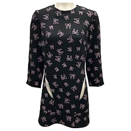 Autre Marque-Ashley Williams Black / Pink Bow Print Cut-out Detail Crepe Mini Dress-Black