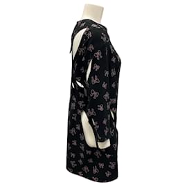 Autre Marque-Ashley Williams Black / Pink Bow Print Cut-out Detail Crepe Mini Dress-Black