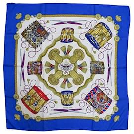 Hermès-Hermès Carré 90 "LES TAMBOURS" 100% Silk Scarf in Blue-Blue