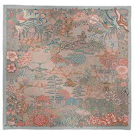 Bufanda Hermès Carré 90 "Mille Feuilles de Soie" 100% Seda en Gris Gris
