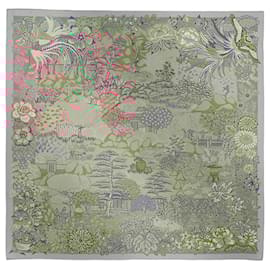 Hermès-Hermès Carré 90 "Mille Feuilles de Soie" 100% Silk Scarf in Gray-Grey