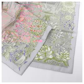 Hermès-Hermès Carré 90 "Mille Feuilles de Soie" 100% Silk Scarf in Gray-Grey
