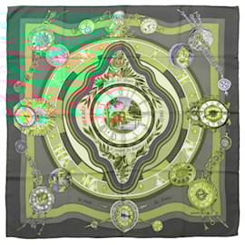 Hermès-Hermès Carré 90 "La Ronde Des Heures" 100% Silk Scarf in Green-Green