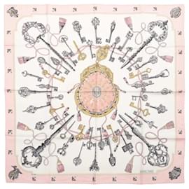 Hermès-Hermès Carré 90 "LES CLES" 100% Silk Scarf in Pink-Pink