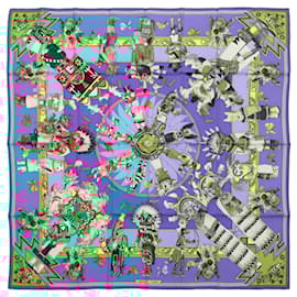 Hermès-Hermès Carré 90 "Kachinas" 100% Silk Scarf in Blue-Blue