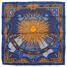 Hermès-Hermès Carré 90 "CARPE DIEM" 100% Silk Scarf in Blue-Navy blue