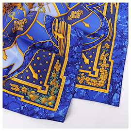 Hermès-Hermès Carré 90 "CARPE DIEM" 100% Silk Scarf in Blue-Navy blue