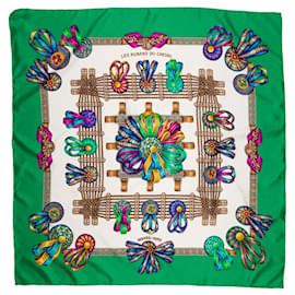 Hermès-Hermès Carré 90 "Les Rubans du Cheval" 100% Silk Scarf in Green-Green