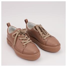 Hermès-Hermès Happy Leather Sneakers in Brown, Size 39-Brown
