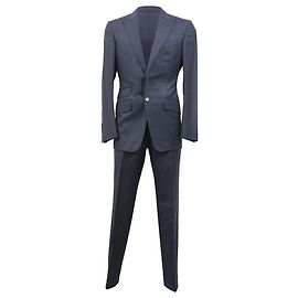 Tom Ford Pinstriped Single Breasted Blazer & Pant Suit in Navy Blue Wool Blue Navy blue