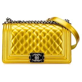 Chanel-Chanel Boy Chanel 25 Patent Leather Chain Shoulder Bag-Golden,Metallic