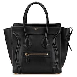 Céline-Celine Luggage Micro Shopper Leather Handbag-Black