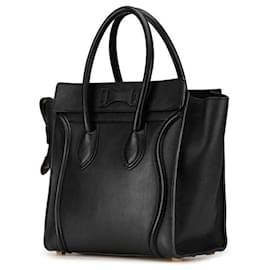 Céline-Celine Luggage Micro Shopper Leather Handbag-Black