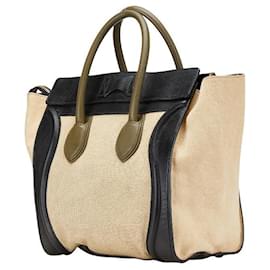 Céline-Celine Canvas Leather Luggage Medium Handbag-Brown,Beige