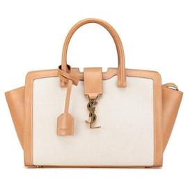 Yves Saint Laurent-YSL Monogram Downtown Baby Handbag Canvas Leather-Brown,Beige