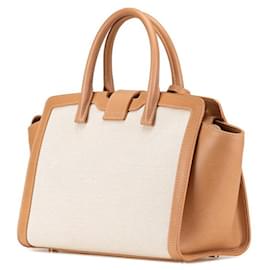 Yves Saint Laurent-YSL Monogram Downtown Baby Handbag Canvas Leather-Brown,Beige