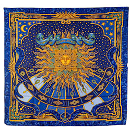 Hermès-Hermes Silk Scarf Carpe Diem Blue Gold-Blue