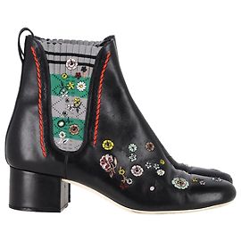 Fendi Floral Ankle Boots in Black Leather Black