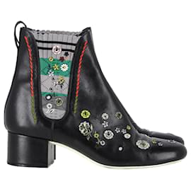 Fendi- Fendi Floral Ankle Boots in Black Leather-Black
