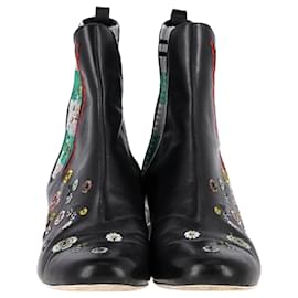 Fendi- Fendi Floral Ankle Boots in Black Leather-Black