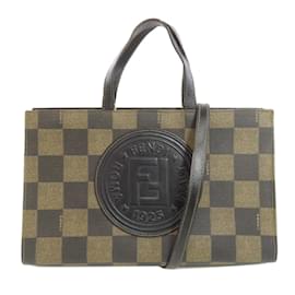 Fendi-Sac à main à carreaux Fendi pour femmes-Marron
