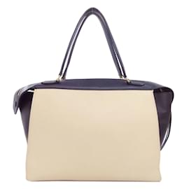Céline-CELINE Ring Bag Tote Leather Women's-White,Navy blue
