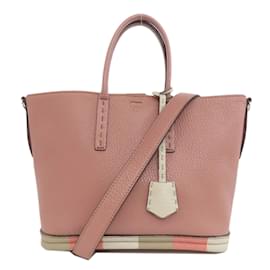 Fendi-Sac à main en cuir rose Fendi-Rose