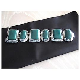 Saint Laurent-Saint Laurent green cabochon bracelet-Green,Silver hardware