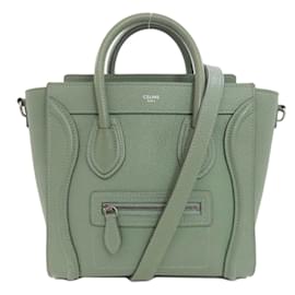 Céline-Celine Luggage Nano Handbag in Green Calfskin-Green