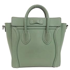 Céline-Celine Luggage Nano Handbag in Green Calfskin-Green