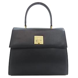 Céline-Celine Black Leather Handbag-Black