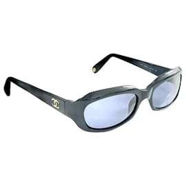 Chanel-Chanel Black Blue Tinted Gold CC Logo 5020 Sunglasses-Black,Blue,Golden