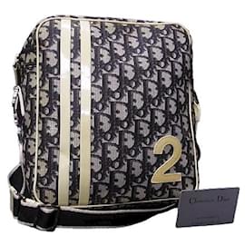 Christian Dior-Christian Dior Navy Blue White Monogram Crossbody Shoulder Bag-White,Blue