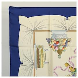 Hermès-HERMES Carre 90 Scarf A LA GLOIRE DE LA CUISINE FRANCAISE Silk Beige Auth my464-Blue,Beige
