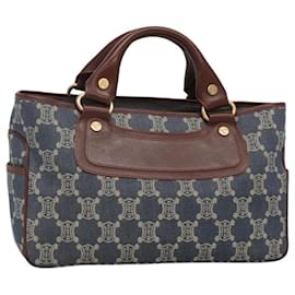 Céline-CELINE Paris Macadam Canvas boogie Hand Bag Denim Blue Gold Auth BD1220-Blue,Golden
