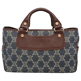 Céline-CELINE Paris Macadam Canvas boogie Hand Bag Denim Blue Gold Auth BD1220-Blue,Golden