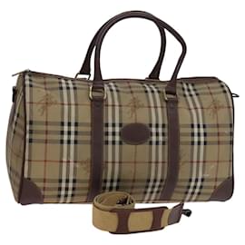 Autre Marque-Burberrys Nova Check Boston Bag PVC 2way Beige Gold Auth EC805-Beige,Golden