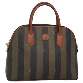 FENDI Pecan Canvas Handtasche PVC Braun Gold Auth MY398 Braun Golden