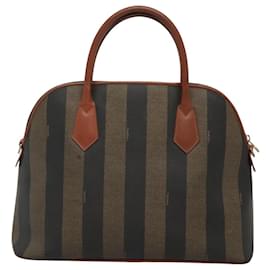 Fendi-Sac à main en toile Pecan FENDI PVC marron or Auth MY398-Marron,Doré