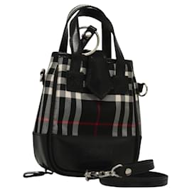 Autre Marque-Burberrys Nova Check Blue Label Pouch Nylon Black Auth BD1137-Black