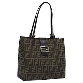 Fendi-FENDI Zucca Toile Mamma Baguette Sac Tote Noir Marron Argent Auth BD1155-Marron,Noir,Argenté
