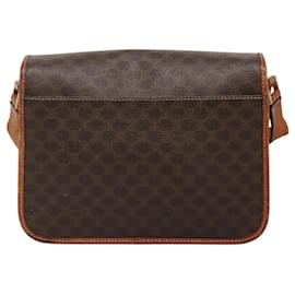 Céline-CELINE Macadam Canvas Shoulder Bag PVC Leather Brown Gold Auth 116805-Brown,Golden