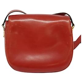 Céline-CELINE Shoulder Bag Leather Red gold Auth nb429-Red,Golden